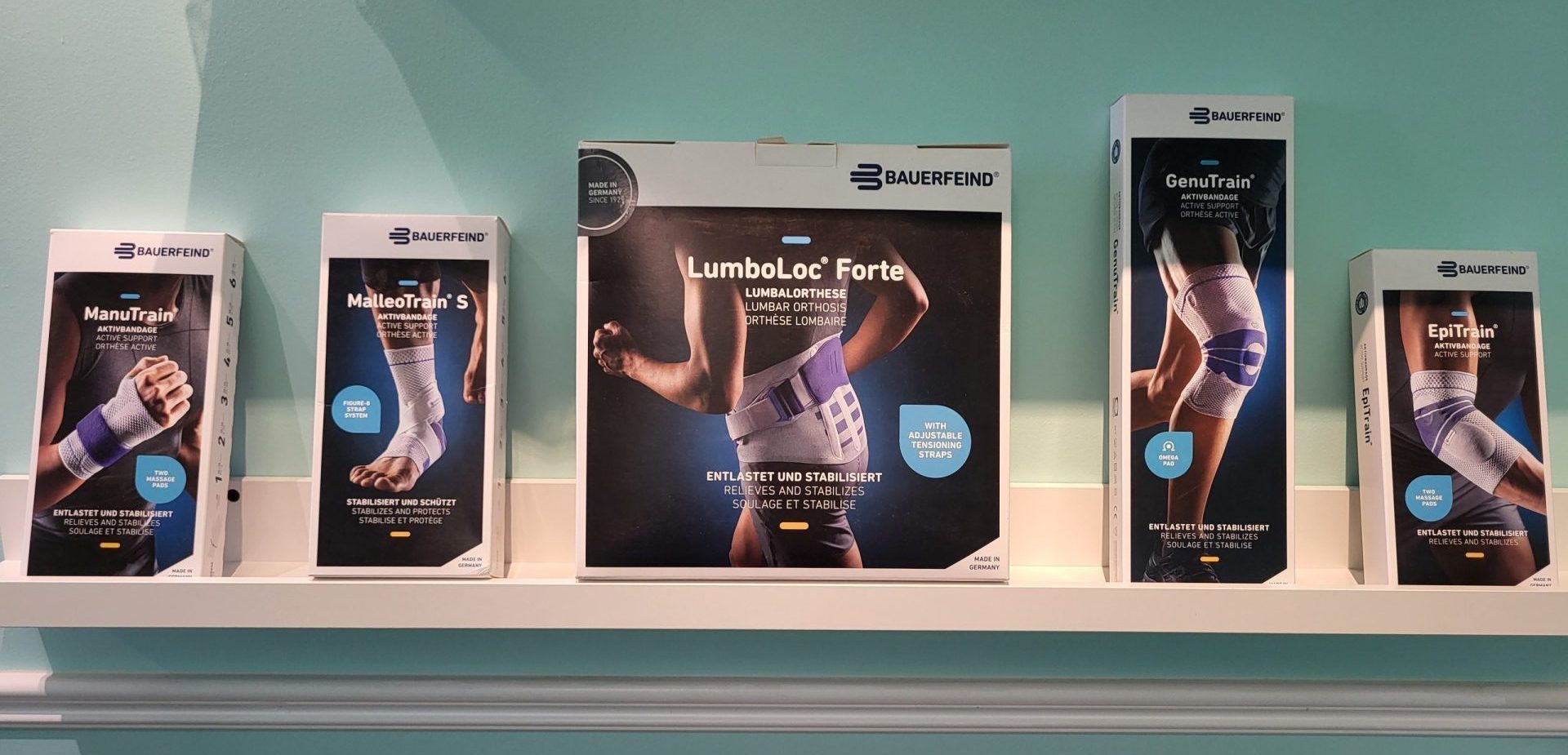 Bauerfeind orthotic products for knee, elbow, ankle, hands and back.